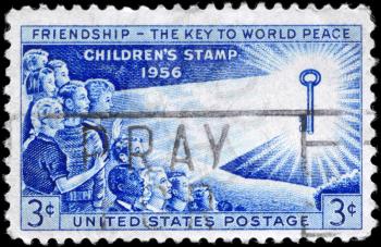 Royalty Free Photo of 1956 US Stamp Devoted to Promoting Friendship Among the World's Children