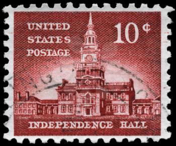 Royalty Free Photo of 1956 US Stamp Shows Independence Hall, Philadelphia, Pennsylvania, Liberty Issue