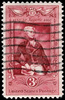 Royalty Free Photo of 1957 US Stamp Shows Portrait of Marquis de Lafayette (1757-1834), Bicentenary of Birth