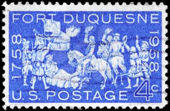 Royalty Free Photo of 1958 US Stamp Shows the Occupation of Fort Duquesne Bicentennial