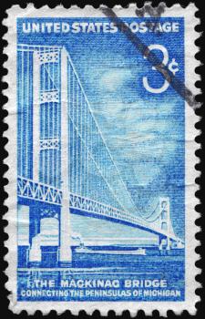 Royalty Free Photo of 1958 US Stamp Shows Mackinac Bridge