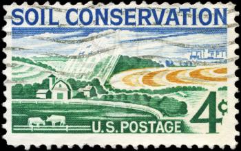 Royalty Free Photo of 1959 US Stamp Shows the Modern Farm, Soil Conservation Issue, circa 1959