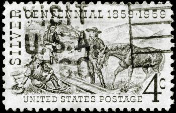Royalty Free Photo of 1959 US Stamp of Henry Comstock at Mount Davidson Site, Silver Centennial Issue