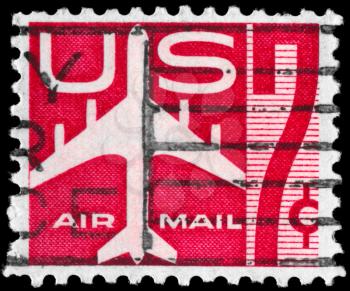 Royalty Free Photo of 1960 US Stamp Shows the Silhouette of Jet Airliner