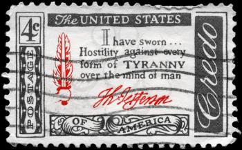 Royalty Free Photo of 1960 US Stamp Shows the Thomas Jefferson  
Quotation, Great Americans Credos