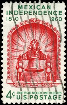 Royalty Free Photo of 1960 US Stamp Shows the Liberty Bell, Devoted to 150th Anniversary of Mexican Independence