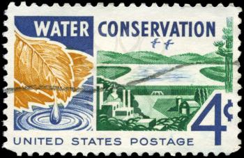Royalty Free Photo of 1960 US Stamp Shows the Water, from Watershed to Consumer, Water Conservation Issue