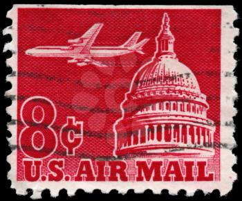 Royalty Free Photo of 1962 US Stamp Shows the Jet Airliner Over Capitol