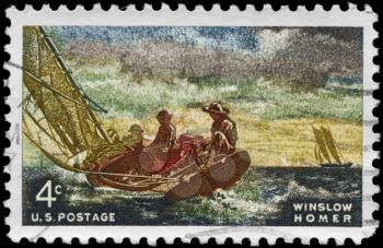 Royalty Free Photo of 1962 US Stamp Shows Breezing Up by Winslow Homer (1836-1910)
