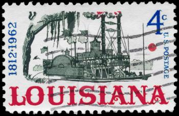 Royalty Free Photo of 1962 US Stamp Shows the Riverboat on the Mississippi, Louisiana Statehood Sesquicentennial