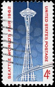 Royalty Free Photo of 1962 US Stamp Shows Space Needle and Monorail, Seattle World's Fair Issue