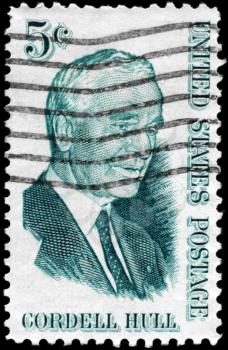Royalty Free Photo of 1963 US Stamp Shows the Portrait of a Cordell Hull (1871-1955), Secretary of State