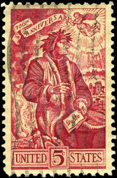 Royalty Free Photo of 1965 US Stamp Shows a Dante Alighieri (1265-1321), Italian Poet, Design From 16th Century Painting