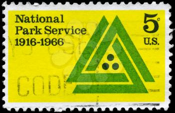 Royalty Free Photo of 1966 US Stamp for National Park Service of the Interior 50th Anniversary