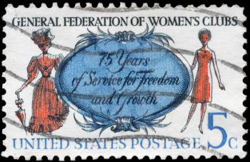 Royalty Free Photo of 1966 US Stamp Shows Women of 1890 and 1966, General Federation of Women Clubs