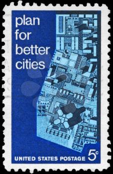 Royalty Free Photo os 1967 US Stamp Shows View of Model City, Urban Planning Issue