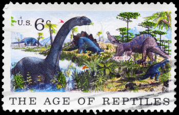 Royalty Free Photo of 1969 US Stamp Shows the Brontosaurus, Stegosaurus and Allosaurus, Natural History