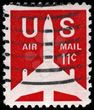 Royalty Free Photo of 1971 US Stamp Shows the Silhouette of Jet Airliner