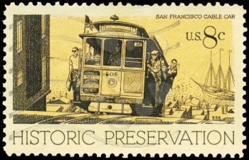 Royalty Free Photo of 1971 US Stamp Shows the Cable Car, San Francisco, Historic Preservation