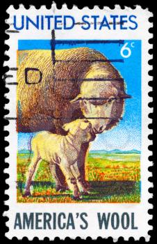 Royalty Free Photo of 1971 US Stamp Shows a Ewe and Lamb, American Wool Industry issue