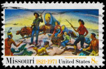 Royalty Free Photo of 1971 US Stamp Shows Independence and the Opening of the West by Thomas Hart Benton (1889-1975)