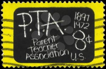 Royalty Free Photo of 1972 US Stamp Shows the Blackboard, Devoted to Parent Teacher Association, 75th Anniversary