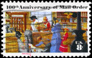 Royalty Free Photo of 1972 US Stamp Shows the Rural Post Office Store, Mail Order Issue