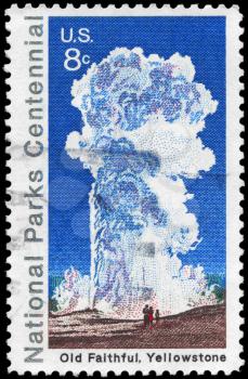 Royalty Free Photo of 1972 US Photo Shows Old Faithful, Yellowstone, National Parks Centennial