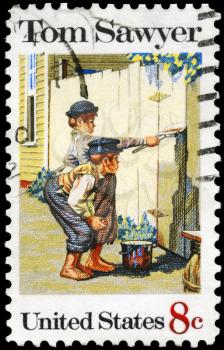 Royalty Free Photo of 1972 US Stamp Shows Tom Sawyer by Norman Rockwell (1894-1978), American Folklore