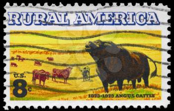 Royalty Free Photo of 1973 US Stamp Shows the Angus and Longhorn Cattle, Rural America