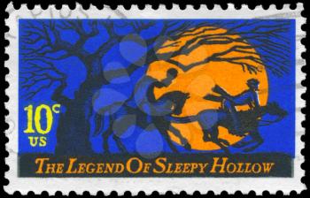 Royalty Free Photo of 1974 US Stamp Shows Headless Horseman Pursuing
Ichabod Crane, Legend of Sleepy Hollow, by Washington Irving