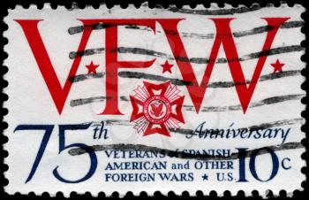 Royalty Free Photo of 1974 US Stamp Devoted to 75th Anniversary of Veterans of Spanish American and other Foreign Wars