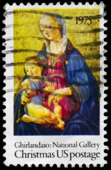 Royalty Free Photo of 1975 US Stamp Shows the Madonna, by Domenico Ghirlandaio (1449-1494), National Gallery