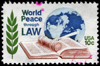 Royalty Free Photo of 1975 US Stamp Devoted to 7th World Conference of the World Peace Through Law Centre