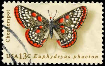 Royalty Free Photo of 1977 US Stamp Shows the Checkerspot, Butterfly