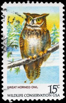 Royalty Free Photo of 1978 US Stamp Shows the Great Horned Owl, Wildlife Conservation