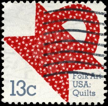 Royalty Free Photo of 1978 US Stamp Shows the American Quilts, Basket Design, American Folk Art Series