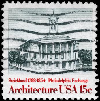 Royalty Free Photo of 1979 US Stamp Shows Philadelphia Exchange, by William Strickland, American Architecture
