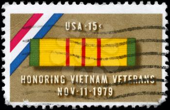 Royalty Free Photo of 1979 US Stamp Shows the Ribbon for Vietnam Service Medal
