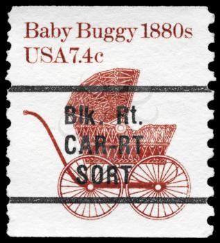 Royalty Free Photo of 1981 US Stamp Shows a Baby Buggy, Transportation Series