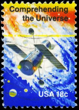 Royalty Free Photo of 1981 US Stamp Shows the Space Station with the Description Comprehending the Universe, Space Achieevment