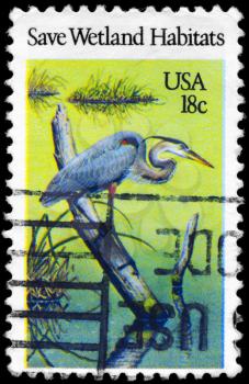 Royalty Free Photo of 1981 US Stamp Shows the Heron, Preservation of Wildlife Habitats