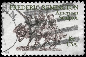 Royalty Free Photo of 1981 US Stamp Shows the Sculpture Coming Through the Rye by Frederic Remington (1861-1909), American Sculptor