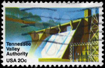 Royalty Free Photo of 1983 US Stamp Shows the Hydroelectric Dam, Tennessee Valley Authority