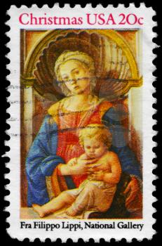 Royalty Free Photo of 1984 Stamp Shows Madonna and Child by Filippo Lippi (1406-1469), National Art Gallery