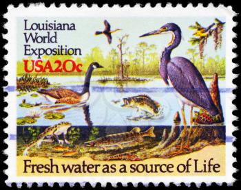 Royalty Free Photo of 1984 US Stamp Shows the River Wildlife, New Orleans World Exposition