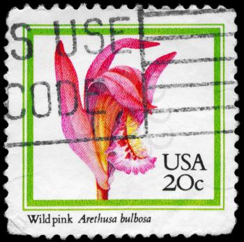 Royalty Free Photo of 1984 US Stamp Shows the Wild Pink (Arethusa Bulbosa), Orchid