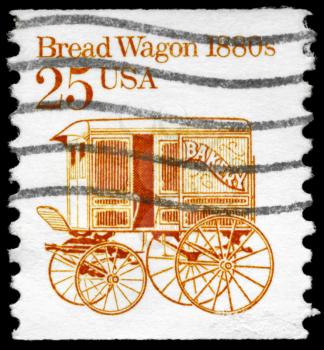 Royalty Free Photo of 1985 US Stamp Shows the Bread Wagon, Transportation