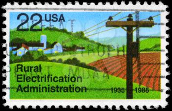 Royalty Free Photo of 1985 US Stamp Shows Electrified Farm, Rural Electrification Administration