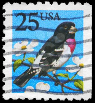 Royalty Free Photo of 1988 US Stamp Shows the Grosbeak, Booklet Stamps